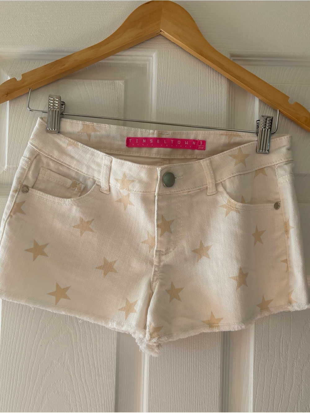 Tinseltown Cream Denim Shorts with Beige Star Print